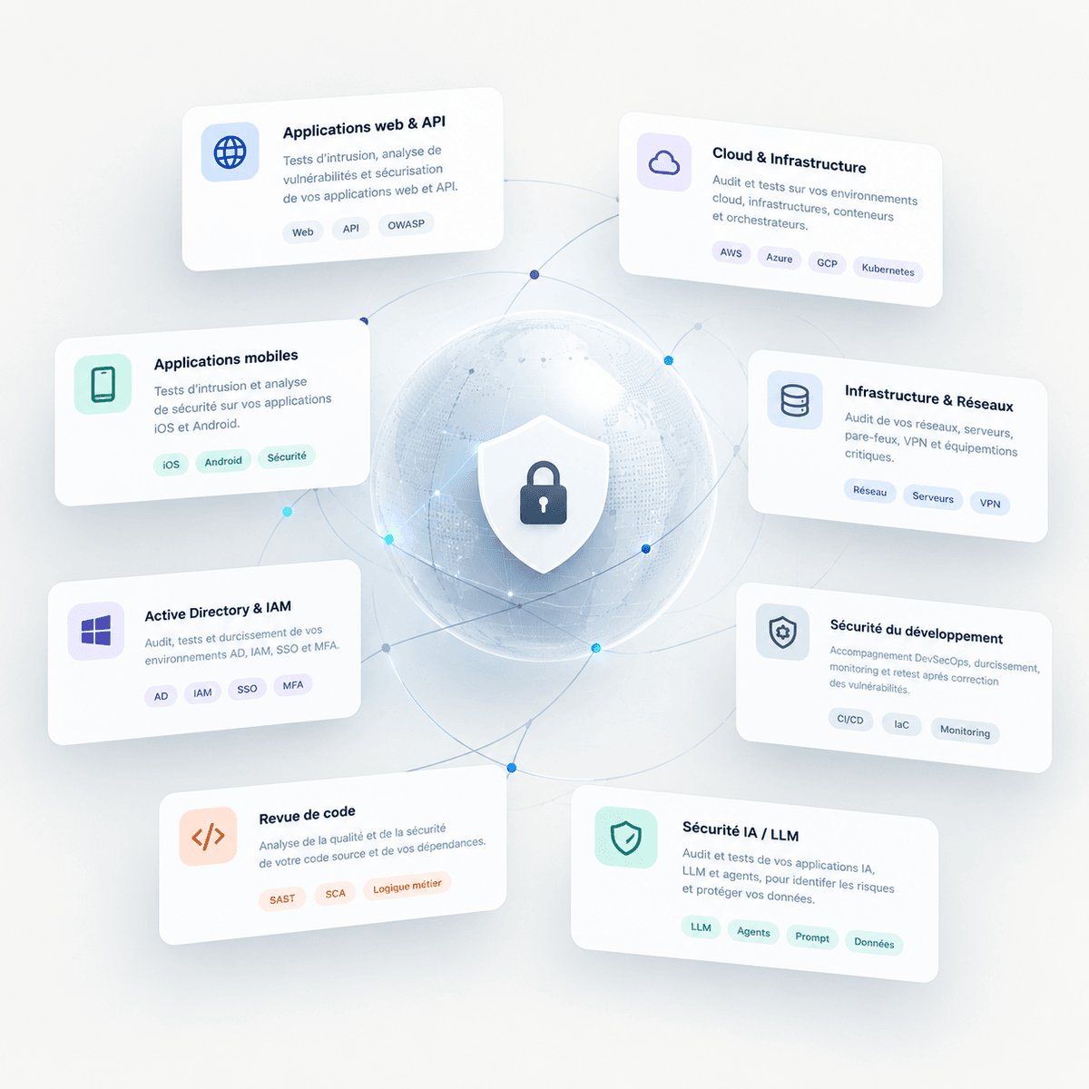 Expertises cybersécurité — applications web, cloud, mobile, AD, IA